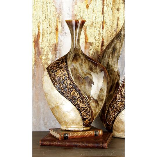 Brown Ceramic Traditional Vase, 18" x 11" x 3"